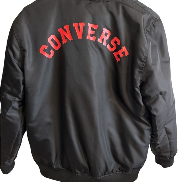 Converse C Chenille Bomber Jacket Youth XL Black Red Spellout EUC - Picture 3 of 8